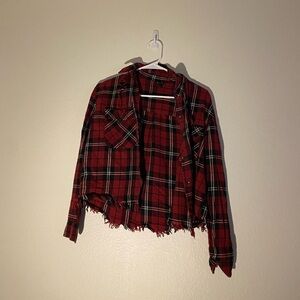 Forever 21 Size Small S Frayed Hem Buffalo Plaid Shirt INTENTIONALLY FRAYED